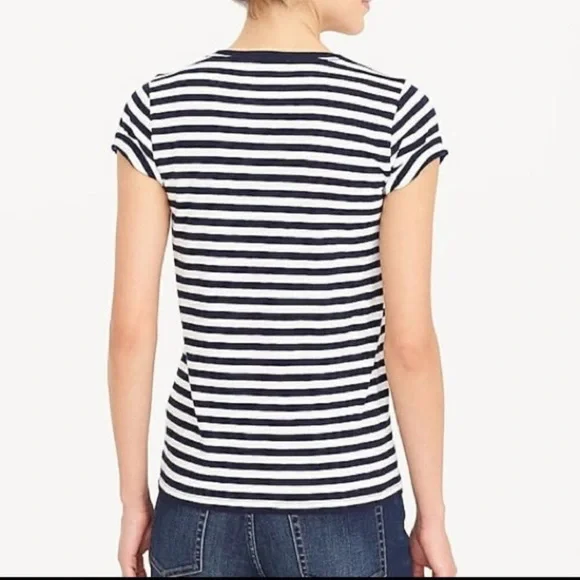 J. Crew Collector Tees navy and white stripe t-shirt pink flamingo, Large - Picture 4 of 9